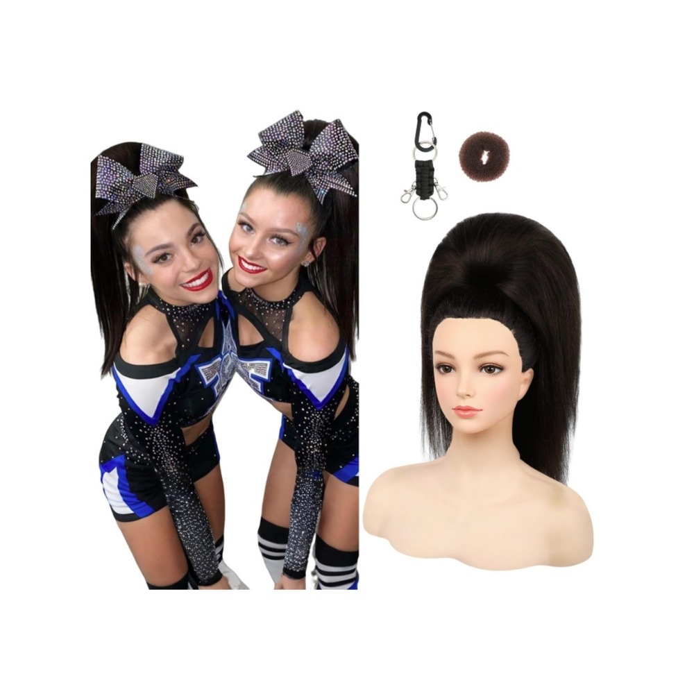 SEIKEA 18in Straight Cheer Ponytail Hair Piece Brown Black Extension Dance Pom
